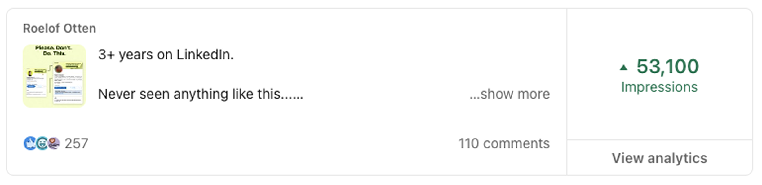 3+ years on LinkedIn post: 53,100 impressions