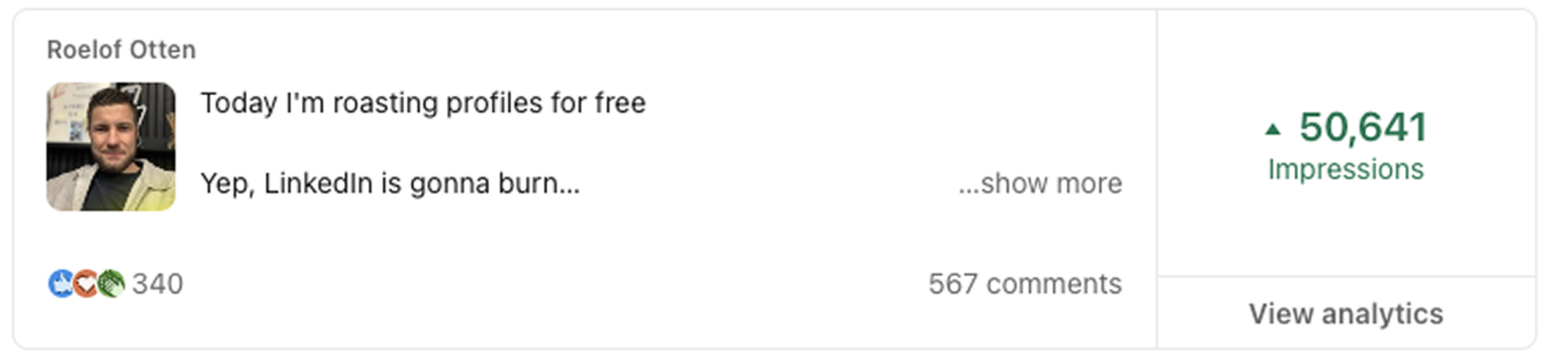 Today I'm roasting profiles post: 50,641 impressions