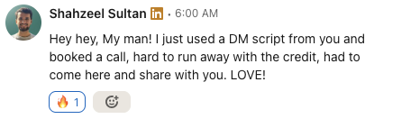 Shahzeel Sultan LinkedIn DM, booked a call using Roelof's DM script